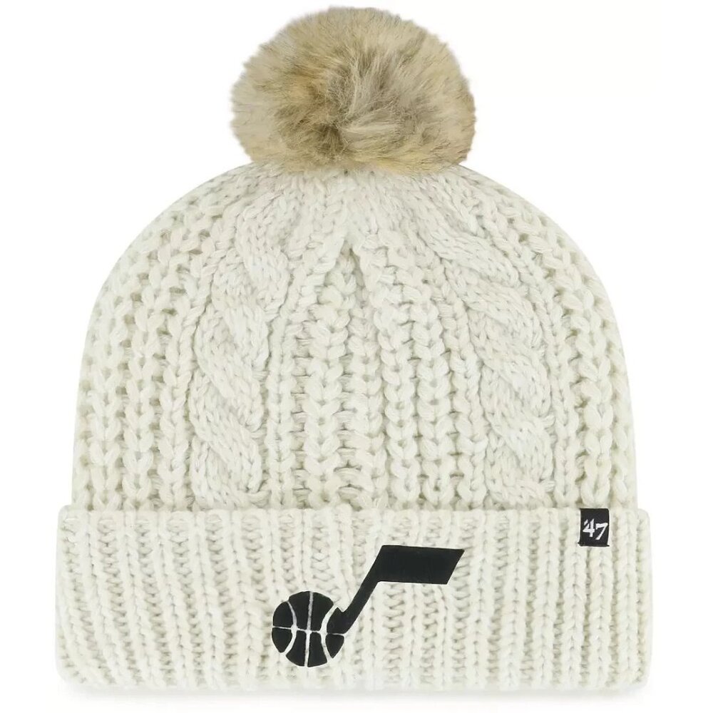 '47 NBA Women's Utah Jazz Meeko Knit Beanie hat Cuff Pom embroidered Logo Beige